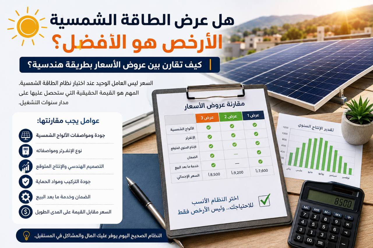 هل عرض الطاقة الشمسية الأرخص هو الأفضل؟ كيف تقارن بين عروض الأسعار بطريقة هندسية؟